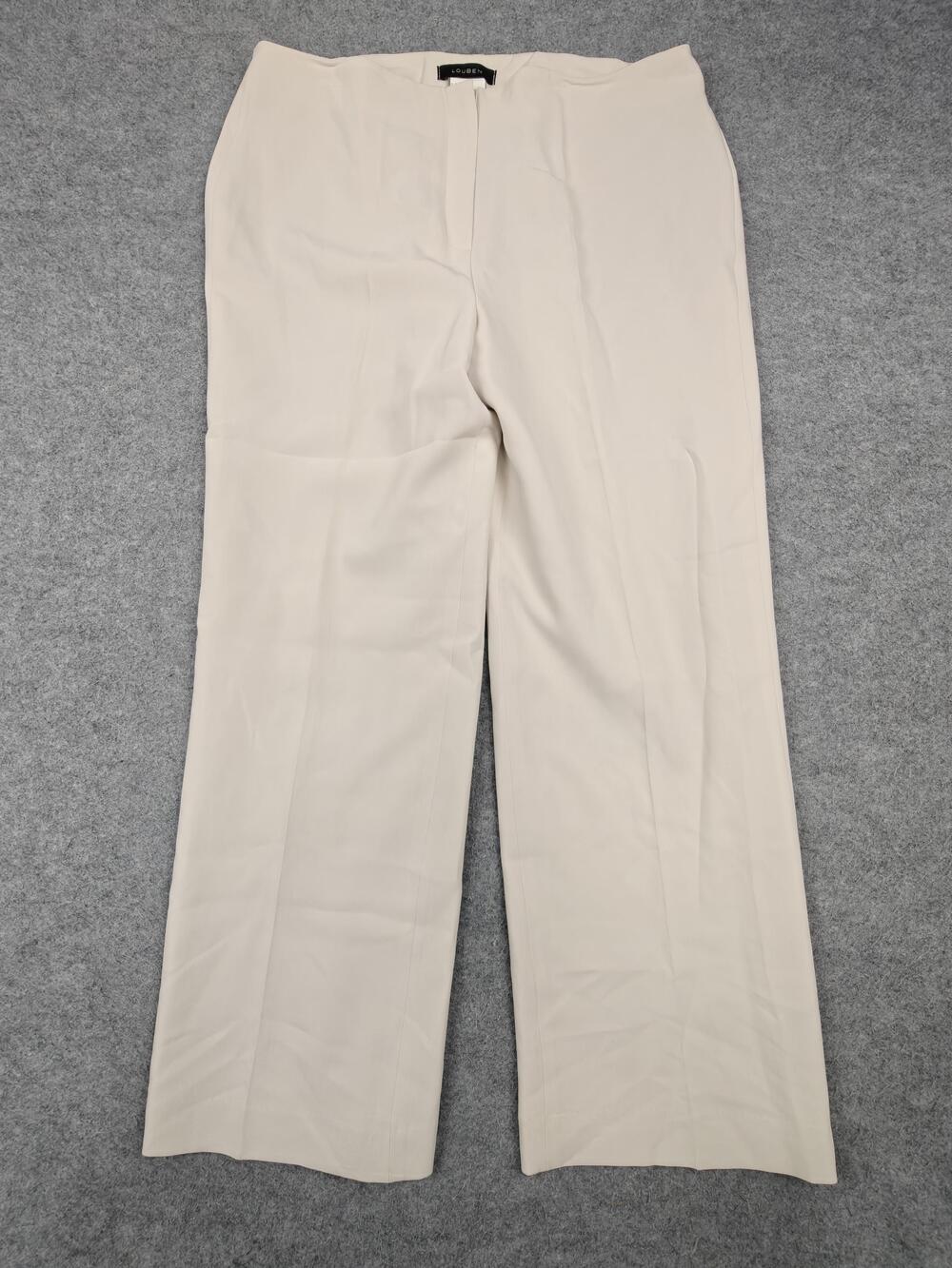 LOUBEN Pants Womens 14 White Straight Crepe Dress Pants Flat Front Zip